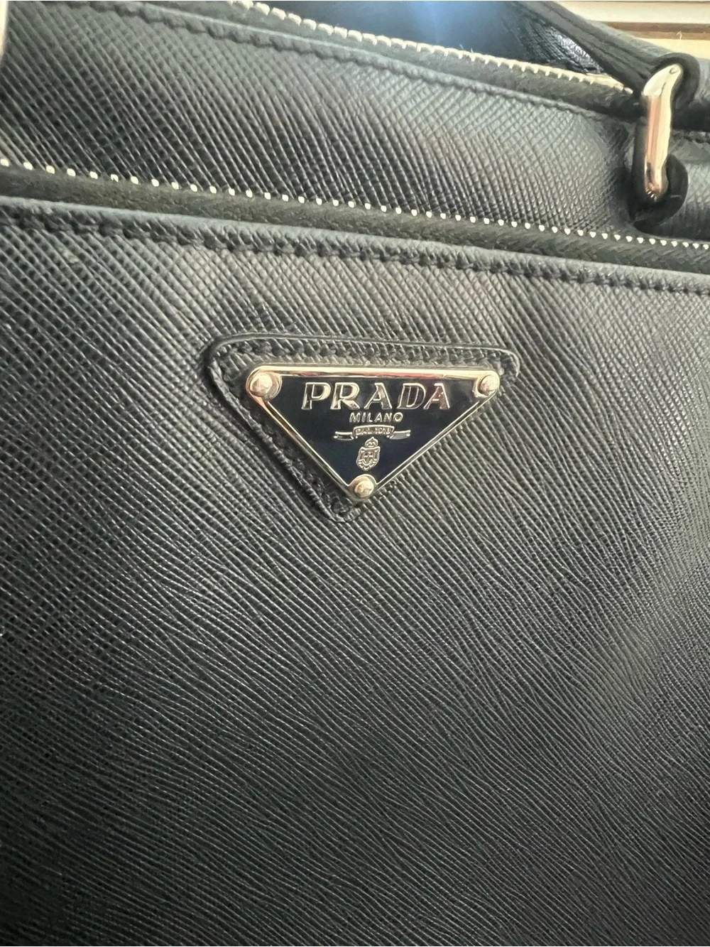 Authentic Prada Black Saffiano Leather Travel Briefcase / Business Bag